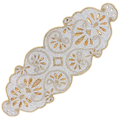 Beaded Runner 36 inch - 13x36 Inch Handmade Glass Bead & Polyester Décor Elegant Dining & Coffee Table Accent -Perfect for Weddings Holidays Farmhouse & Home (Gold Silver) - ALPHA Living HOME