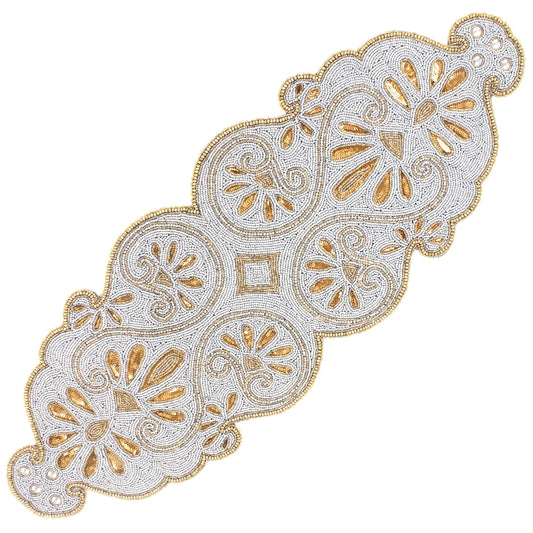 Beaded Runner 36 inch - 13x36 Inch Handmade Glass Bead & Polyester Décor Elegant Dining & Coffee Table Accent -Perfect for Weddings Holidays Farmhouse & Home (Gold Silver) - ALPHA Living HOME