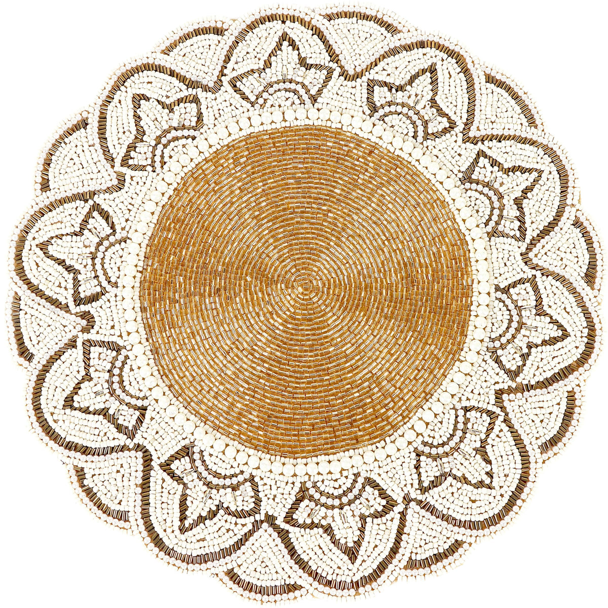 Hand-Beaded 13-Inch Round Placemat, Gold Ivory, Set of 1