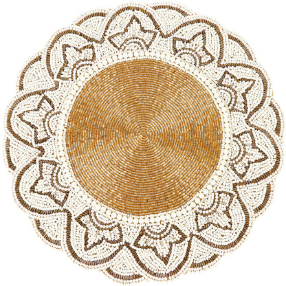 Hand-Beaded 13-Inch Round Placemat, Gold Ivory, Set of 1