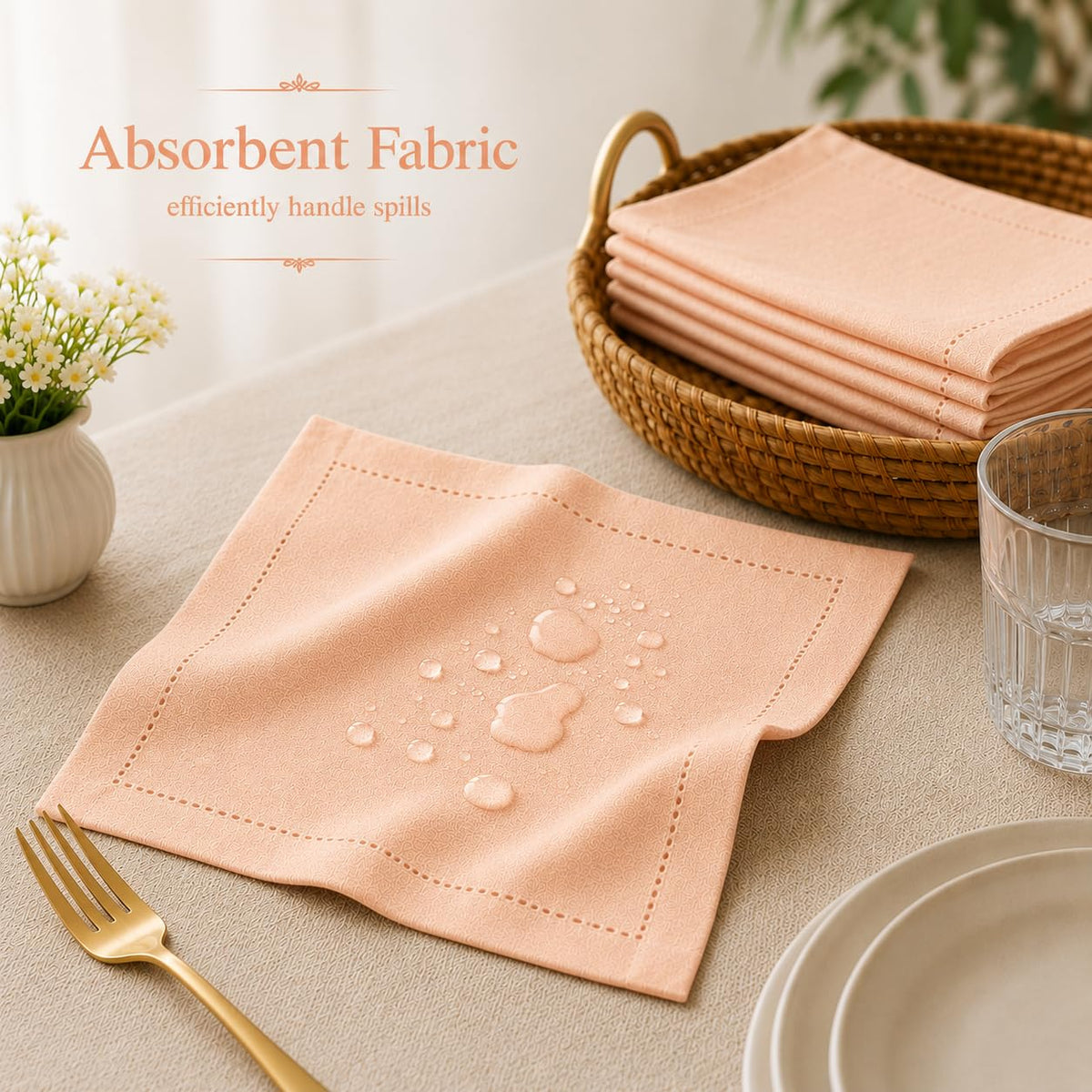 Alpha Living Home Cotton Cloth Napkins, 18x18 in, 12-Pack, Petal Peach
