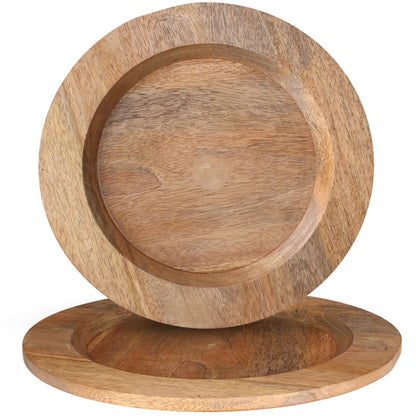 Alpha Living Home Wooden Charger Plates 13 Inch Round, Set of 2 - Brown
