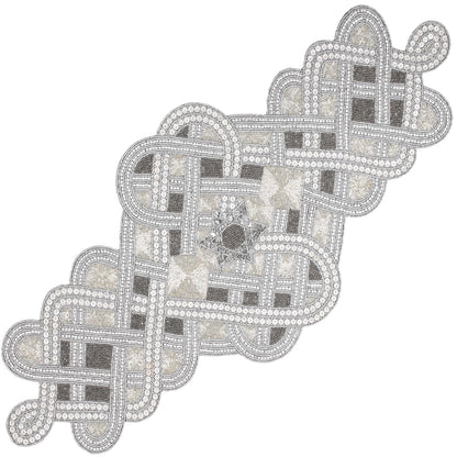 Handmade Beaded Table Runner 13 x 36 Inch, Grey Silver Decorative Glass Bead Table Runner with Polyester Back, Elegant Dining Table Centerpiece for Coffee, Wedding, Holiday & Farmhouse Home Décor