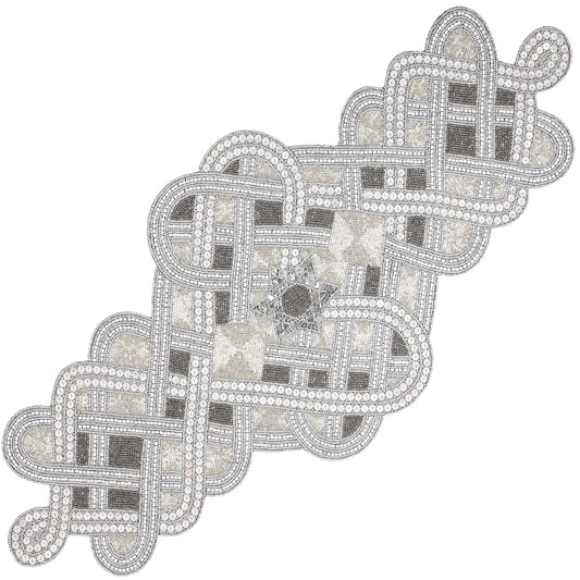 Handmade Beaded Table Runner 13 x 36 Inch, Grey Silver Decorative Glass Bead Table Runner with Polyester Back, Elegant Dining Table Centerpiece for Coffee, Wedding, Holiday & Farmhouse Home Décor