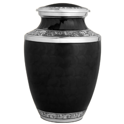 Alpha Living Home Urns for Human Ashes Adult Female and Male 200+ Cubic Inches, Decorative Burial Urn, Funeral Cremation Urns for Women and Men, Handcrafted Urn for Ashes Adult 10" Black Silver