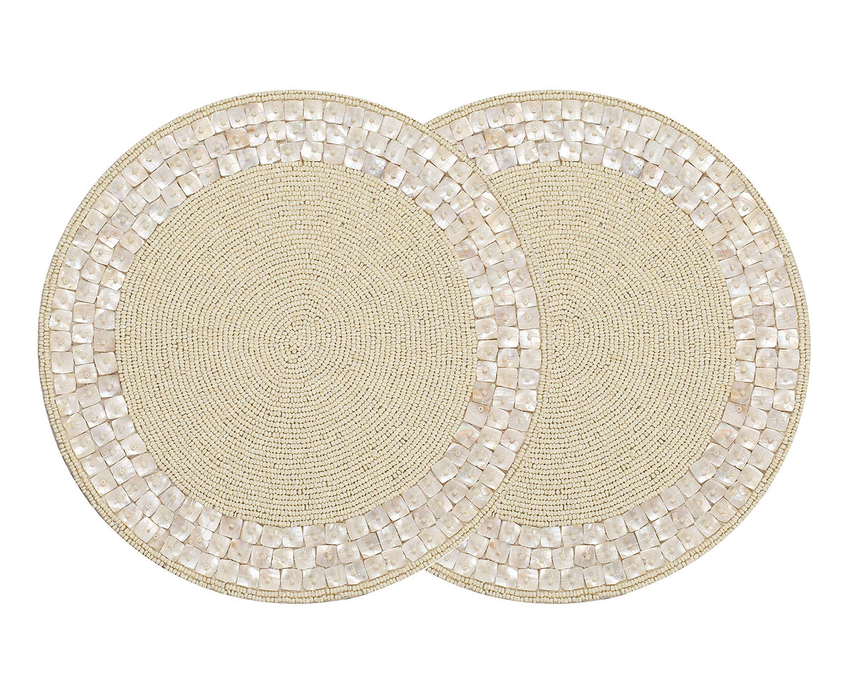ALPHA LIVING 13-Inch Round Beaded Placemats, Ivory, Set of 2