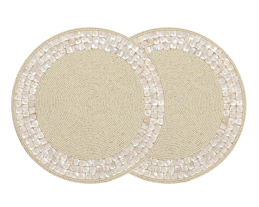 ALPHA LIVING 13-Inch Round Beaded Placemats, Ivory, Set of 2