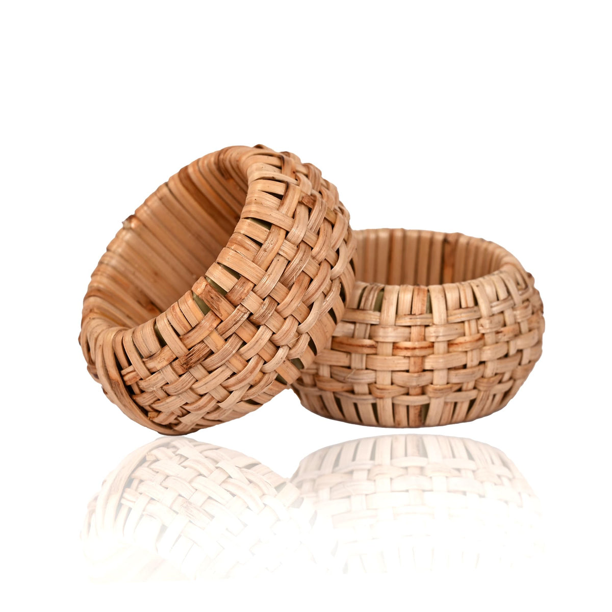 Natural Cane Napkin Rings Set of 8, Handwoven Table Decor, Bohemian Coastal Napkin Holders for Rustic Dining & Tropical Vibes - Sleek for Everyday Use (Brown) - ALPHA Living HOME