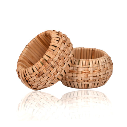 Natural Cane Napkin Rings Set of 8, Handwoven Table Decor, Bohemian Coastal Napkin Holders for Rustic Dining & Tropical Vibes - Sleek for Everyday Use (Brown) - ALPHA Living HOME