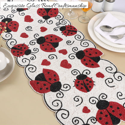 Beaded Table Runner 13 x 36 Inch - Handmade Glass Bead Decorative Runner for Dining Table, Coffee Table, Farmhouse, Wedding, Holiday & Everyday Centerpiece Decor, Garnet Black