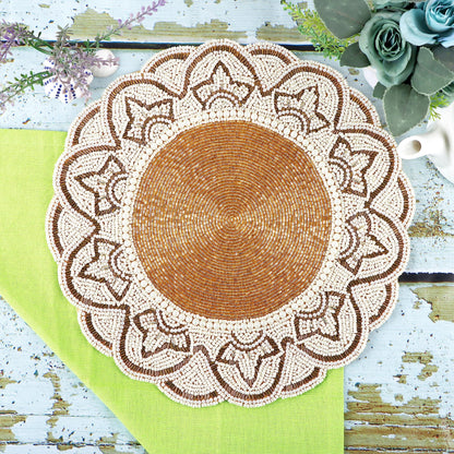 Hand-Beaded 13-Inch Round Placemat, Gold Ivory, Set of 1
