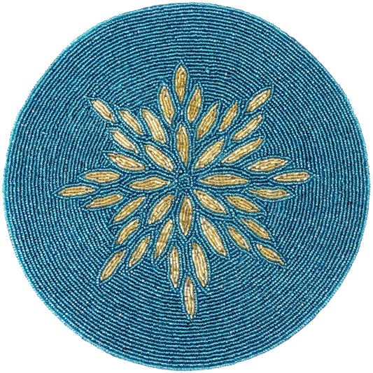 Alpha Living Home 13-Inch Round Beaded Placemat, Gold Teal, Set of 1