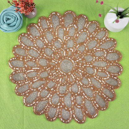 ALPHA Living HOME Beaded Placemat – Ivory & Gold, 13 Inch, Set of 1