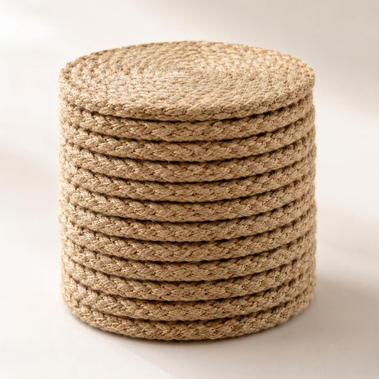 Jute Coasters Set of 12-4 Inch Round Drink Coasters, Thick Absorbent & Heat Resistant | Natural Fiber Coaster for Hot & Cold Drinks, Cups, Glasses, Table & Home Decor – ALPHA Living HOME