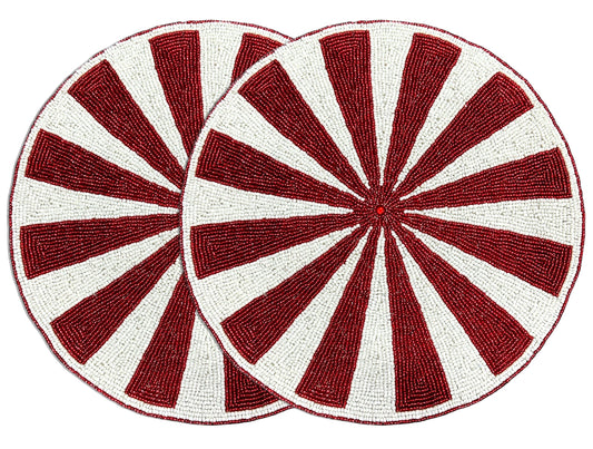 Alpha Living Home Beaded Placemats, Set of 2, 13 in Round, Red & White