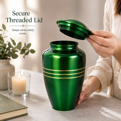 Memorials Cremation Urns for Human Ashes Cremation Urn Funeral Urns for Adult Female & Male Decorative Burial Urn Holds Large up to 220 lbs (Green Gold) - ALPHA Living HOME