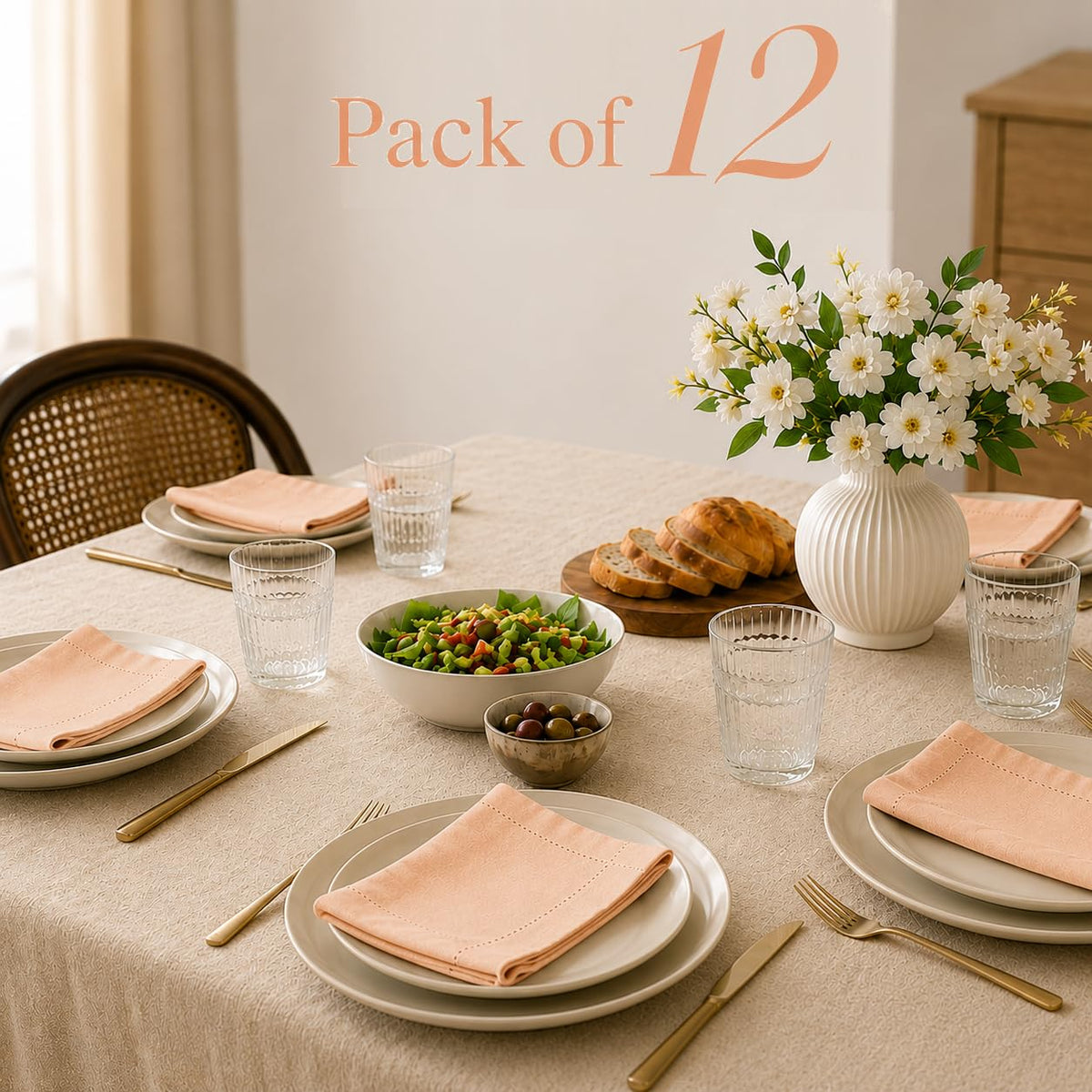 Alpha Living Home Cotton Cloth Napkins, 18x18 in, 12-Pack, Petal Peach