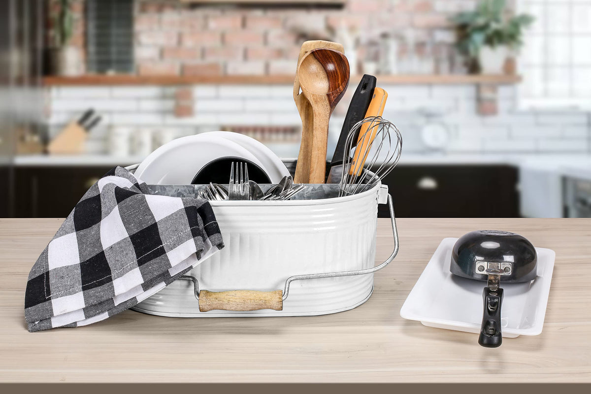 Alpha Living Home White Silverware Organizer, Farmhouse Cutlery Holder Tray