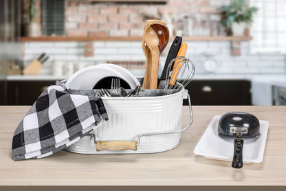 Alpha Living Home White Silverware Organizer, Farmhouse Cutlery Holder Tray