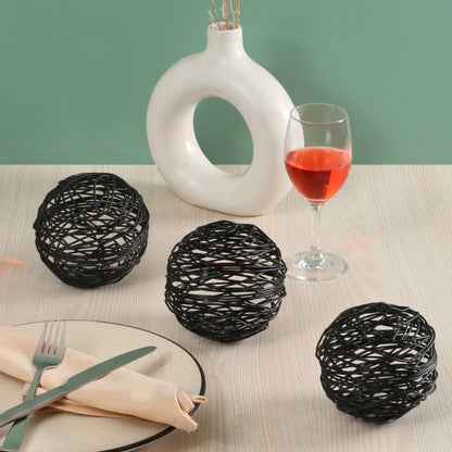 Alpha Living Home Black Metal Decorative Balls Set of 3, Modern Table Orbs-Black Sable