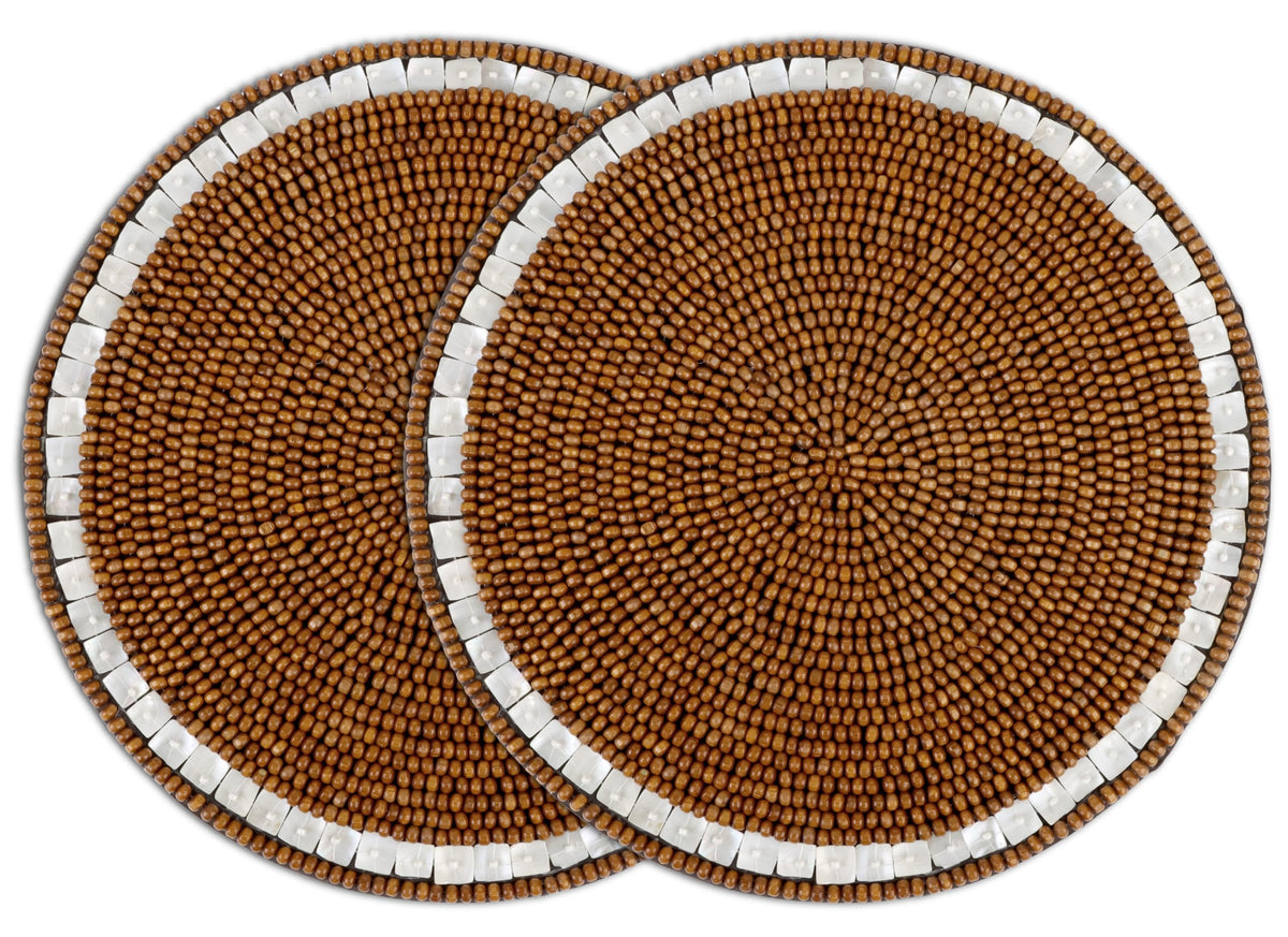 Round Woven Placemats Set of 2 – 13 Inch Handmade Wood with Cotton Backing, Decorative Table Mats for Dining Table, Farmhouse, Boho, Holiday & Everyday Home Decor, Ivory Natural