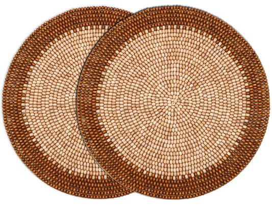 Alpha Living Round Woven Placemats, Dark Brown Light Brown, Set of 2
