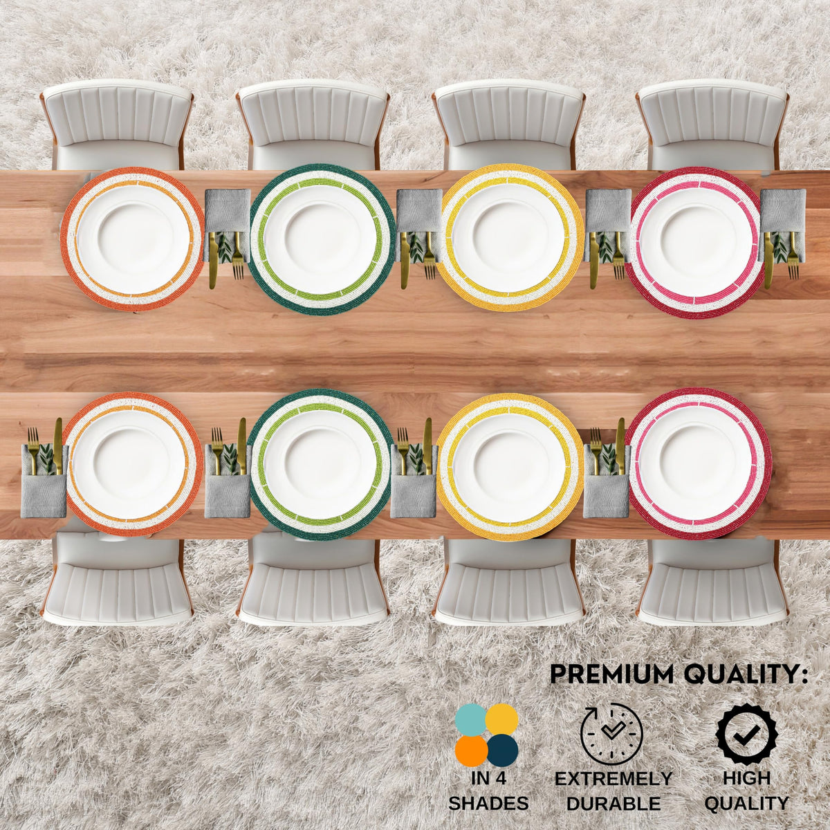 ALPHA Living HOME Beaded Charger Placemats – Handmade Round Glass Bead Table Mats, Set of 4 (Multi)