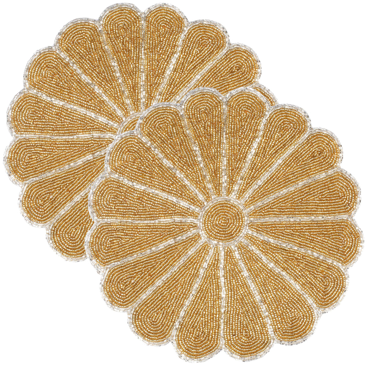 ALPHA Living HOME 2-Pack Round Placemats, Glass Beads, Gold Silver, 13 Inch