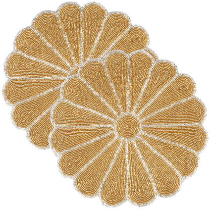 ALPHA Living HOME 2-Pack Round Placemats, Glass Beads, Gold Silver, 13 Inch