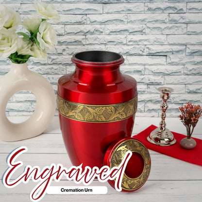 ALPHA Living HOME Urns for Human Ashes Adult Female and Male 200+ Cubic Inches, Decorative Burial Urn, Funeral Cremation Urns for Women and Men, Handcrafted Urn for Ashes Adult, 11" Gold Red