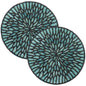 ALPHA Living HOME Beaded Placemats – 13 Inch Round Glass Bead Table Mats, Set of 2 (Blue Black)