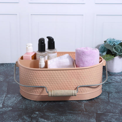 Alpha Living Home Metal Utensil Caddy - 4 Compartment Silverware, Flatware, Cutlery Holder with Handle - Kitchen Organizer for Countertop, Buffet, Picnic, BBQ, Farmhouse(Peach)