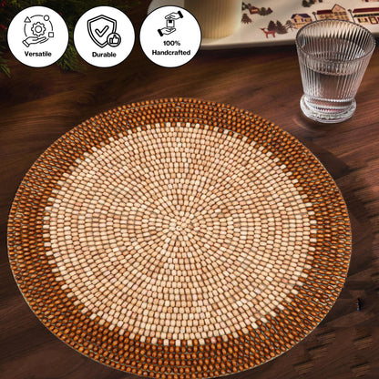 Alpha Living Round Woven Placemats, Dark Brown Light Brown, Set of 2