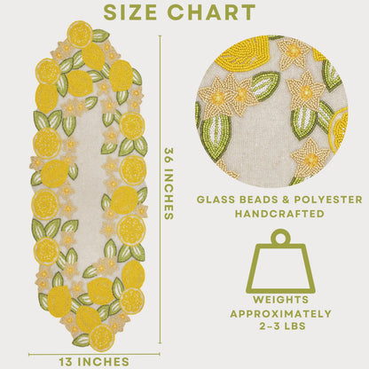 Beaded Runner 36 inch for Dining Table – Handcrafted Glass Beads & Polyester | Luxury Farmhouse, Wedding, Holiday, Kitchen, Party, Spring, Summer, Bridal (Yellow Green) - ALPHA Living HOME