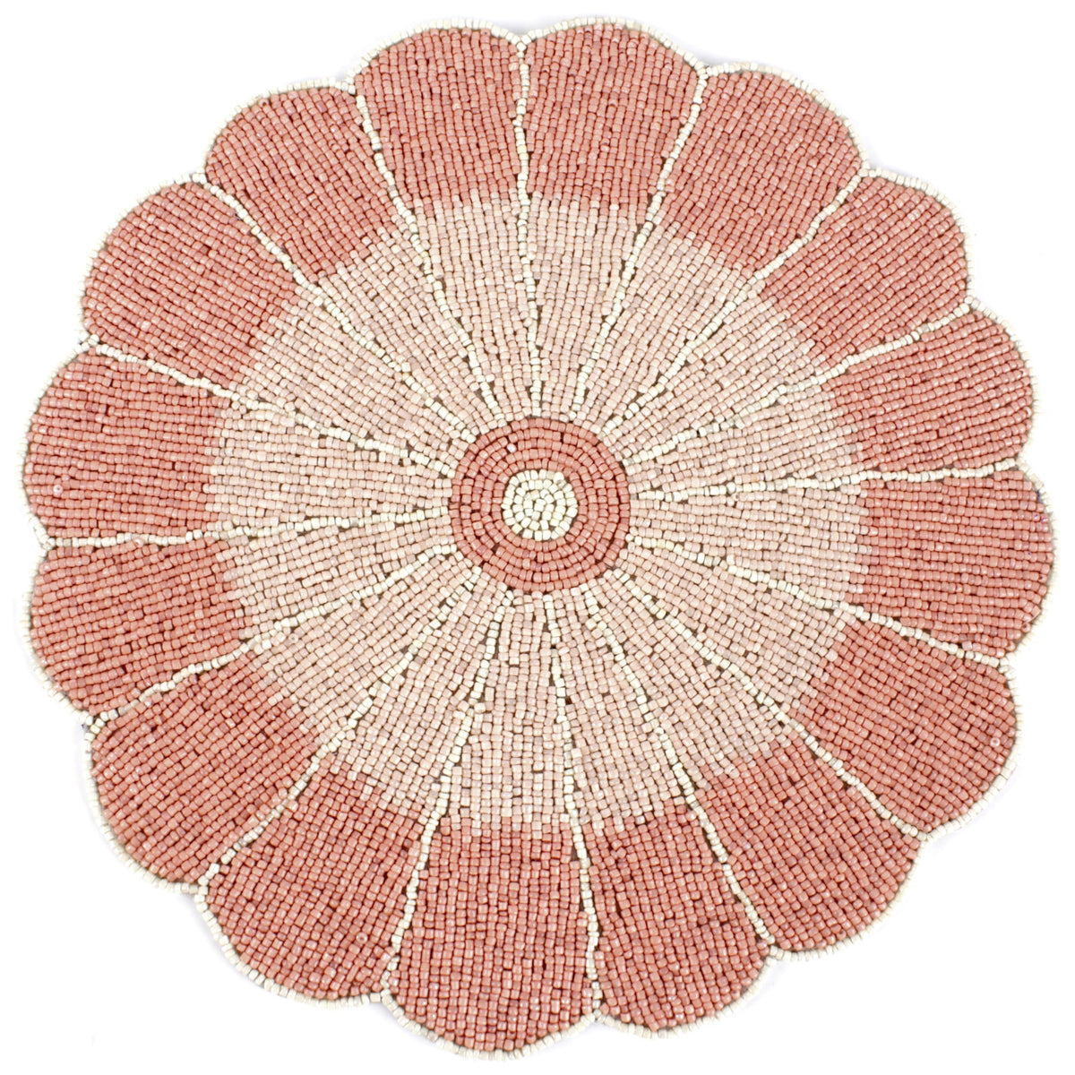 ALPHA Living HOME Beaded Placemats – 13 Inch Round Handmade Glass Bead Table Mats, Set of 1 (Pink White)