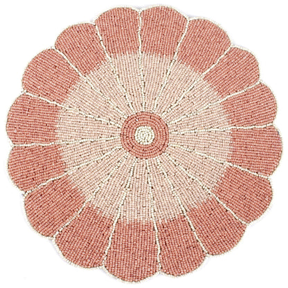 ALPHA Living HOME Beaded Placemats – 13 Inch Round Handmade Glass Bead Table Mats, Set of 1 (Pink White)