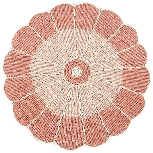 ALPHA Living HOME Beaded Placemats – 13 Inch Round Handmade Glass Bead Table Mats, Set of 1 (Pink White)
