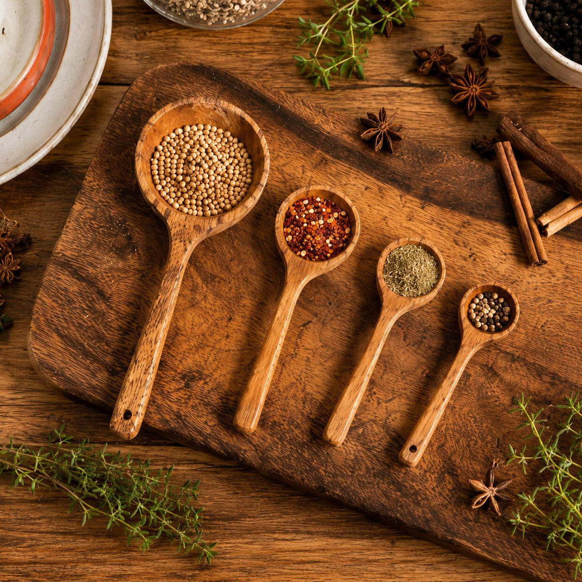 Wooden Measuring Spoons Set of 4 – Handcrafted Natural Wood Measuring Spoons for Baking, Cooking, Coffee, Tea, Spices & Dry Ingredients, Farmhouse Kitchen Accessories, Reusable Food-Safe Kitchen Tools
