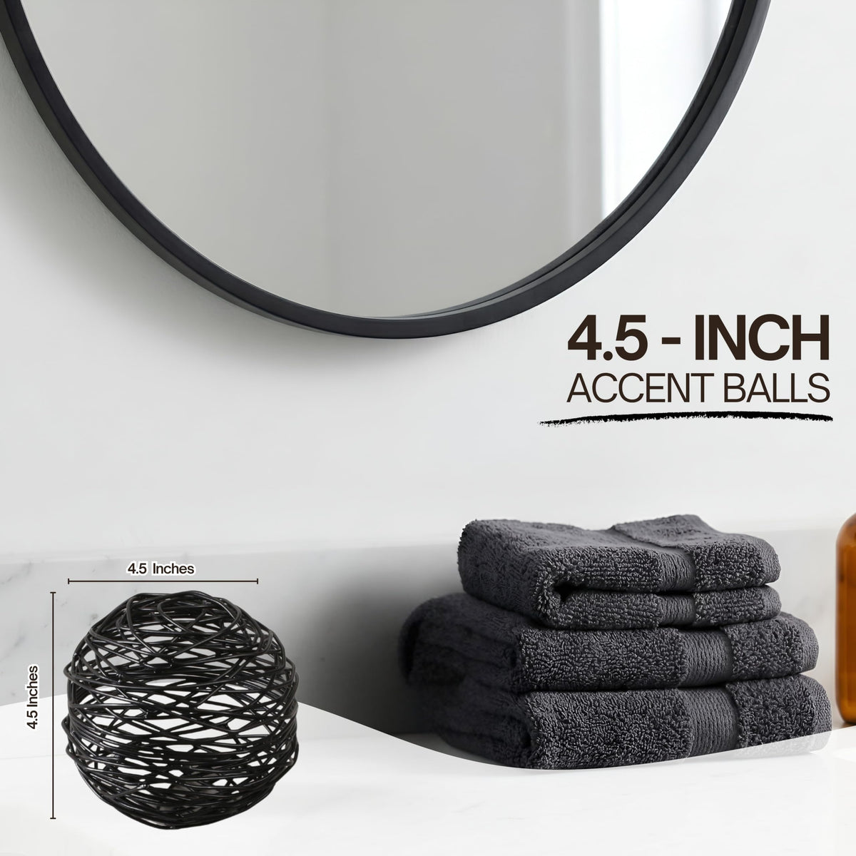 Alpha Living Home Black Metal Decorative Balls Set of 3, Modern Table Orbs-Black Sable