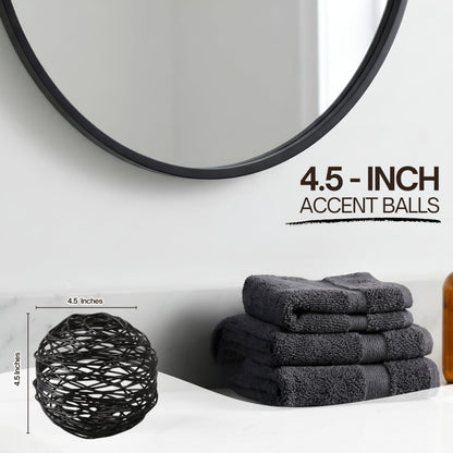 Alpha Living Home Black Metal Decorative Balls Set of 3, Modern Table Orbs-Black Sable