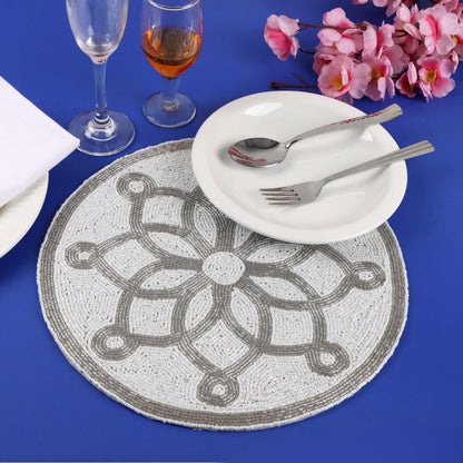 ALPHA Living HOME Beaded Placemats – Silver & White, Set of 2
