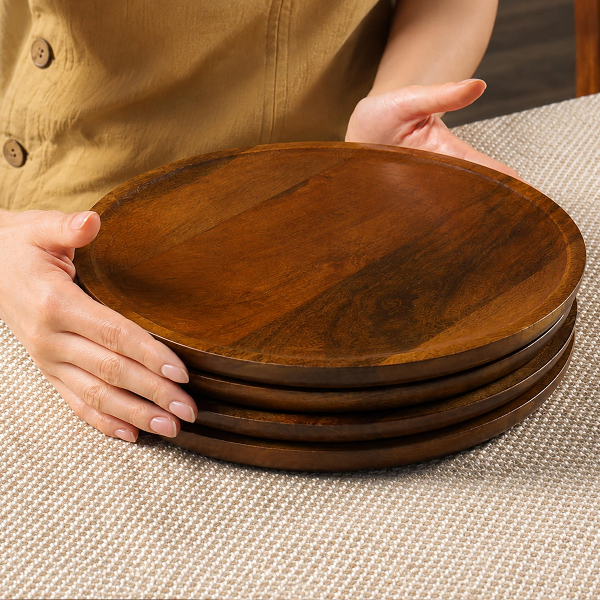 Wooden Charger Plates 11 in, Set of 4, Walnut
