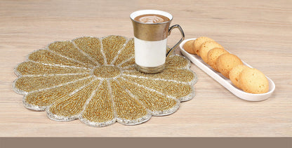 ALPHA Living HOME 2-Pack Round Placemats, Glass Beads, Gold Silver, 13 Inch