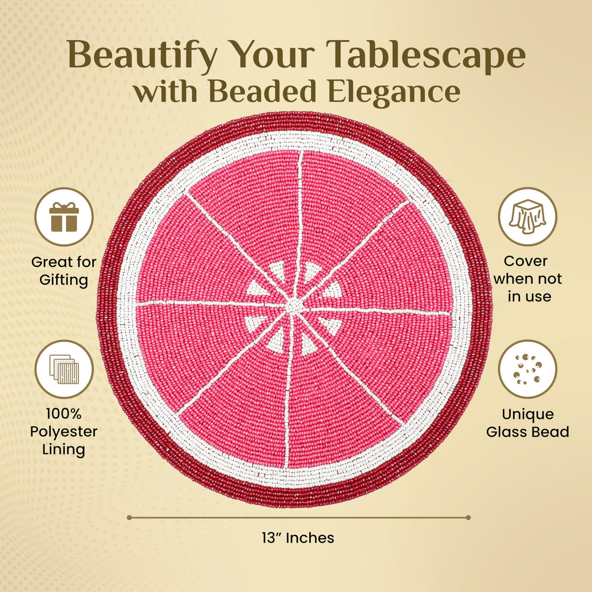 ALPHA Living HOME Beaded Charger Placemats – Handmade Round Glass Bead Table Mats, Set of 4 (Multi)