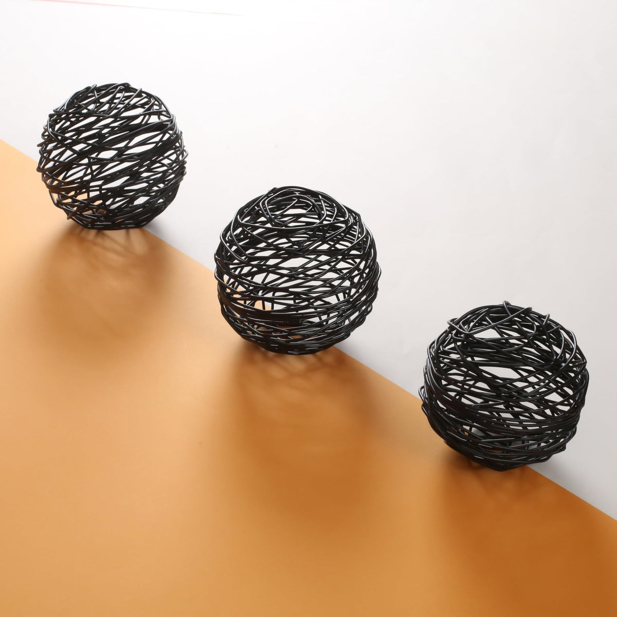 Alpha Living Home Black Metal Decorative Balls Set of 3, Modern Table Orbs-Black Sable