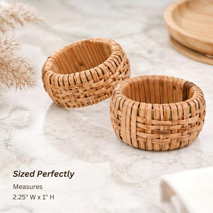 Woven Cane Napkin Rings for Table Settings,Textured Cane Napkin Holder Set of 6, Boho Chic Dining Beach House Decor & Chic Dining Accessory (Brown) - ALPHA Living HOME