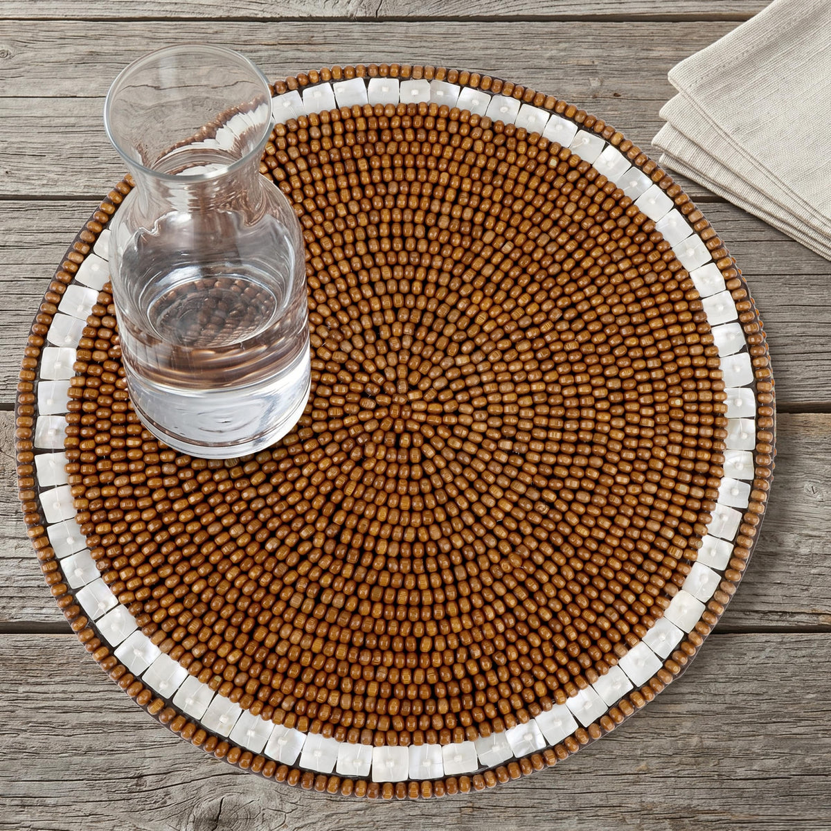 Round Woven Placemats Set of 2 – 13 Inch Handmade Wood with Cotton Backing, Decorative Table Mats for Dining Table, Farmhouse, Boho, Holiday & Everyday Home Decor, Ivory Natural