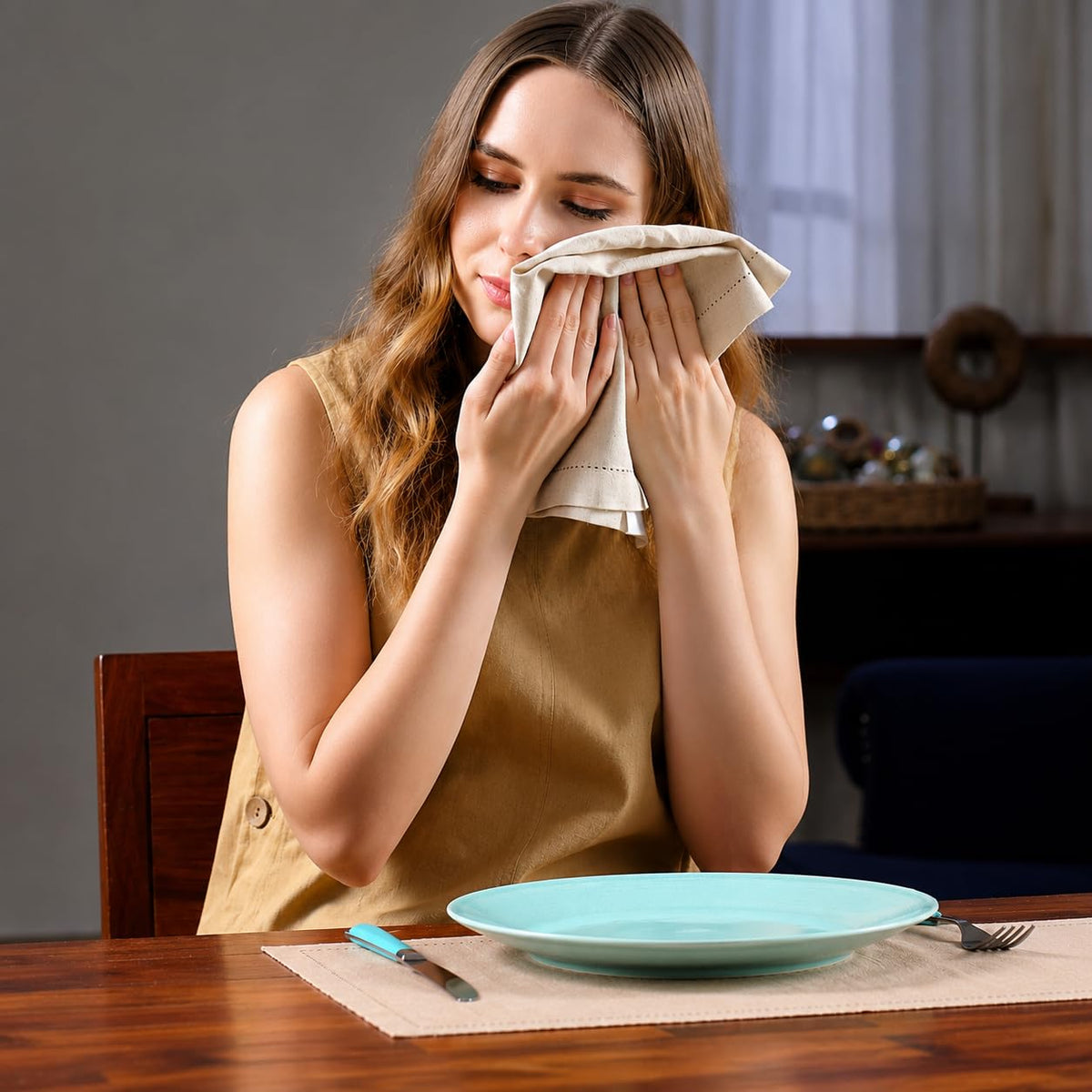 Alpha Living Home Linen Flax Cotton Dinner Napkins, Set of 48
