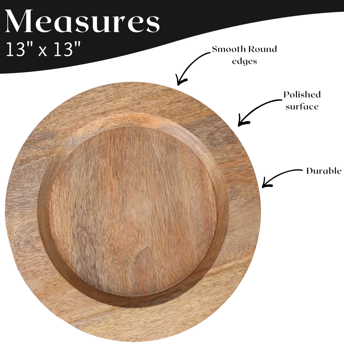 Alpha Living Home Wood Charger Plates, 13 in Round, 2-Pack