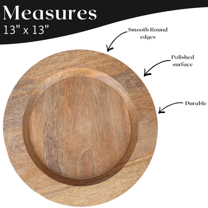 Alpha Living Home Wood Charger Plates, 13 in Round, 2-Pack